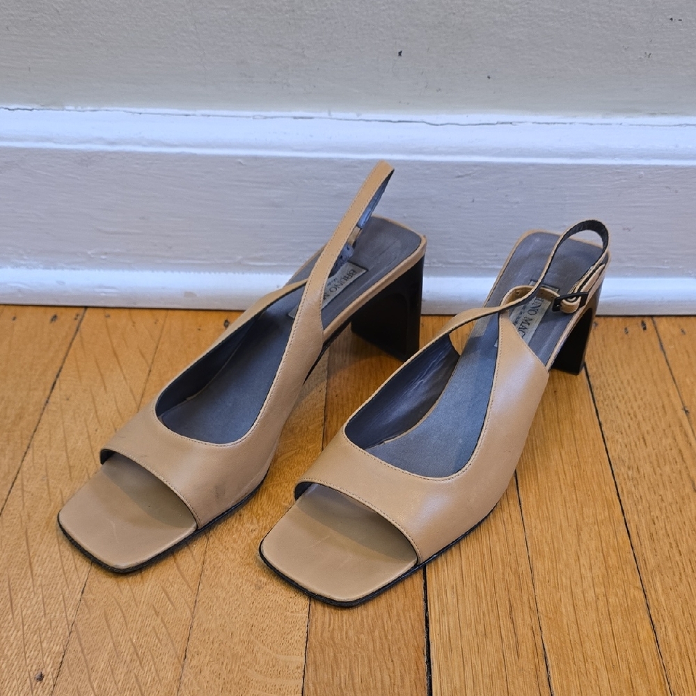VTG, Bruno Magli, Leather Square Toe Slingback Block Heels, Tan, GUC, W's 8.5 AA